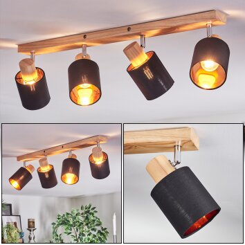 Fallhagen Plafondlamp, Plafondspot Chroom, Hout licht, 4-lichts