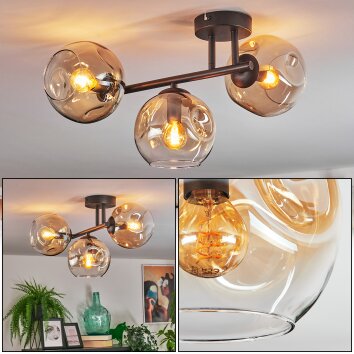 Ripoll Plafondlamp, Kogellampje Amber, Duidelijk, 3-lichts