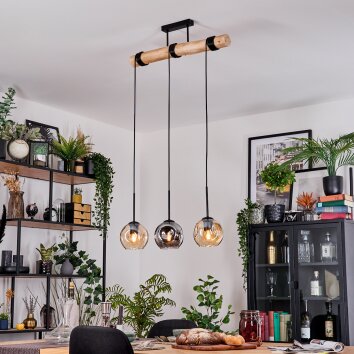 Ripoll Hanglamp, Kogellampje, Hanglamp Natuurlijke kleuren, Zwart, 3-lichts