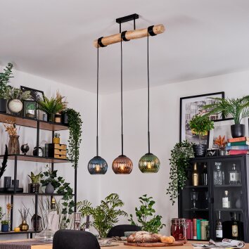 Koyoto Hanglamp, Kogellampje, Hanglamp Natuurlijke kleuren, Zwart, 3-lichts