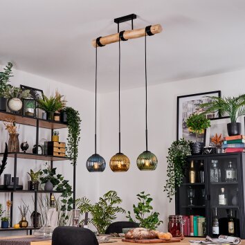 Koyoto Hanglamp, Kogellampje, Hanglamp Natuurlijke kleuren, Zwart, 3-lichts
