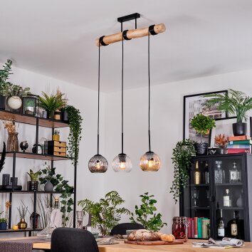 Ripoll Hanglamp, Kogellampje, Hanglamp Natuurlijke kleuren, Zwart, 3-lichts