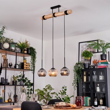 Ripoll Hanglamp, Kogellampje, Hanglamp Natuurlijke kleuren, Zwart, 3-lichts