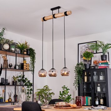 Ripoll Hanglamp, Kogellampje, Hanglamp Natuurlijke kleuren, Zwart, 3-lichts