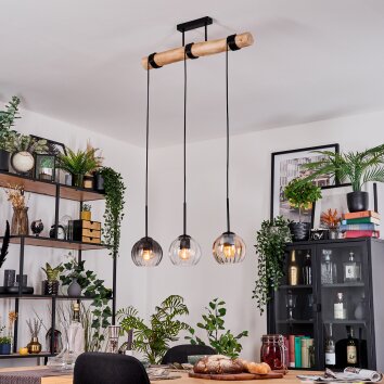 Koyoto Hanglamp, Kogellampje, Hanglamp Natuurlijke kleuren, Zwart, 3-lichts