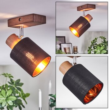 Fallhagen Plafondlamp, Plafondspot Chroom, Hout donker, 1-licht