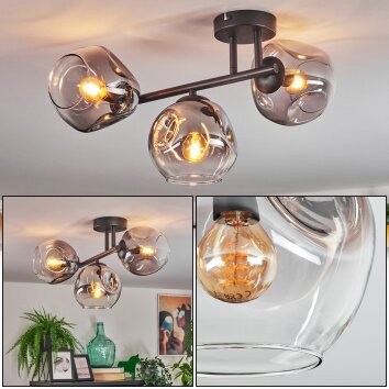 Ripoll Plafondlamp, Kogellampje Duidelijk, Rookkleurig, 3-lichts