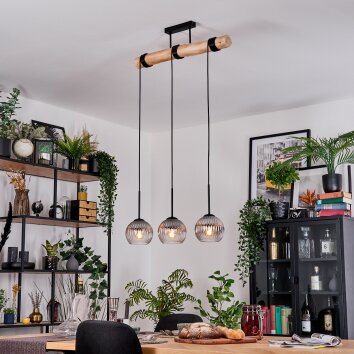 Koyoto Hanglamp, Kogellampje, Hanglamp Natuurlijke kleuren, Zwart, 3-lichts