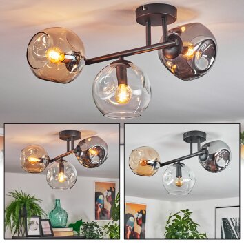Ripoll Plafondlamp, Kogellampje Amber, Duidelijk, Rookkleurig, 3-lichts