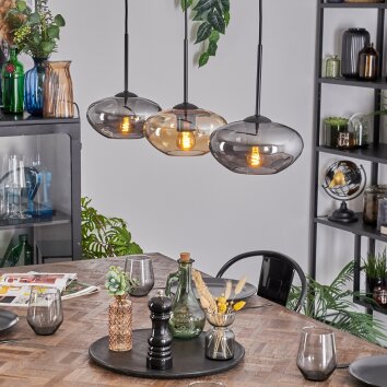 Mertola Hanglamp, Hanglamp Amber, Rookkleurig, 3-lichts