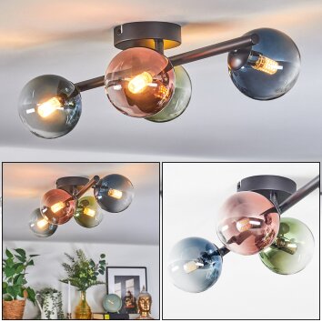 Chehalis Plafondlamp, Kogellampje Blauw, Groen, Duidelijk, Koperkleurig, 4-lichts