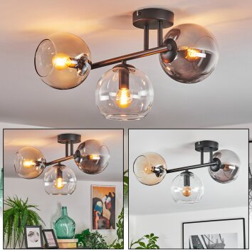 Koyoto Plafondlamp, Kogellampje Amber, Duidelijk, Rookkleurig, 3-lichts