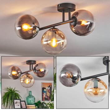 Gastor Plafondlamp, Kogellampje Amber, Duidelijk, Rookkleurig, 3-lichts