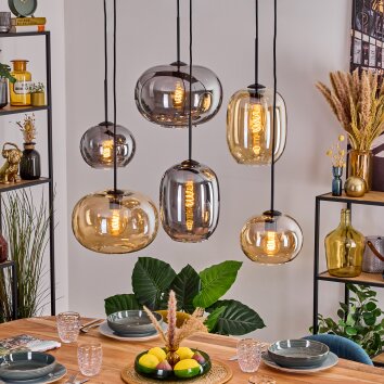 Apedo Hanglamp, Kogellampje, Hanglamp Amber, Rookkleurig, 6-lichts