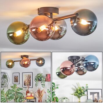Chehalis Plafondlamp, Kogellampje Blauw, Chroom, Groen, Koperkleurig, Rookkleurig, 4-lichts