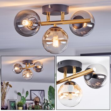 Chehalis Plafondlamp, Kogellampje Goud, Zwart, 3-lichts