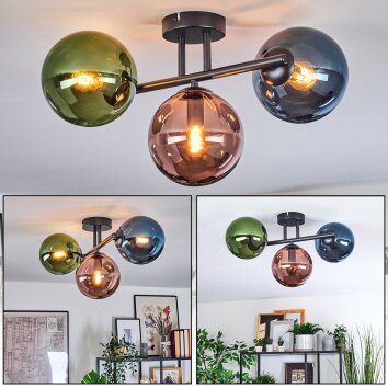 Gastor Plafondlamp, Kogellampje Blauw, Groen, Koperkleurig, 3-lichts