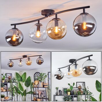 Gastor Plafondlamp, Kogellampje Amber, Duidelijk, Rookkleurig, 4-lichts