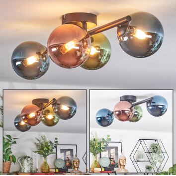 Chehalis Plafondlamp, Kogellampje Blauw, Groen, Koperkleurig, 4-lichts