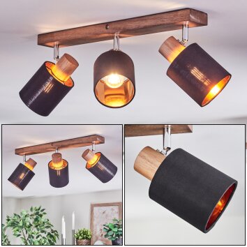 Fallhagen Plafondlamp, Plafondspot Chroom, Hout donker, 3-lichts