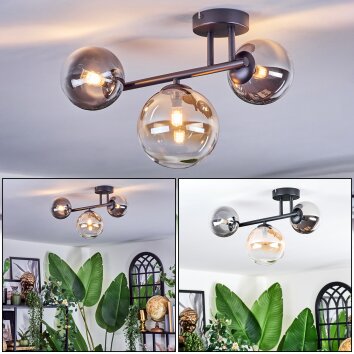Chehalis Plafondlamp, Kogellampje Amber, Duidelijk, Rookkleurig, 3-lichts