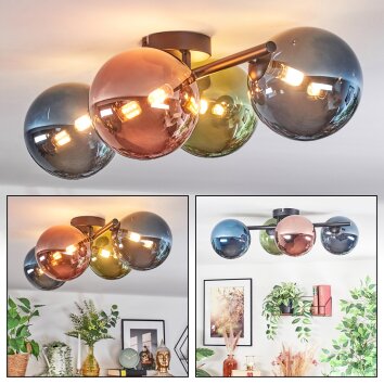 Chehalis Plafondlamp, Kogellampje Blauw, Groen, Koperkleurig, 4-lichts