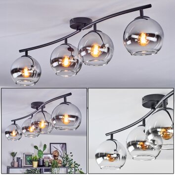 Koyoto Plafondlamp, Kogellampje Chroom, Duidelijk, Rookkleurig, 4-lichts