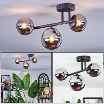 Chehalis Plafondlamp, Kogellampje Chroom, Rookkleurig, 3-lichts