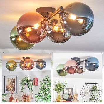 Chehalis Plafondlamp, Kogellampje Blauw, Chroom, Groen, Koperkleurig, Rookkleurig, 4-lichts