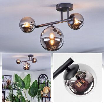 Chehalis Plafondlamp, Kogellampje Chroom, Rookkleurig, 3-lichts