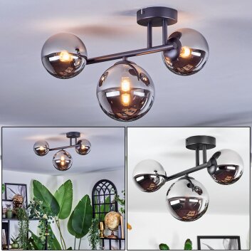 Chehalis Plafondlamp, Kogellampje Chroom, Rookkleurig, 3-lichts