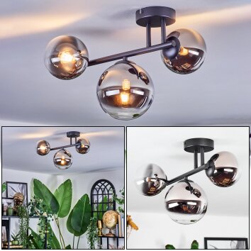 Chehalis Plafondlamp, Kogellampje Chroom, Duidelijk, Rookkleurig, 3-lichts