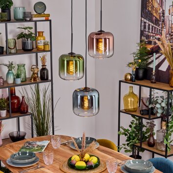 Lauden Hanglamp, Hanglamp Blauw, Groen, Duidelijk, Koperkleurig, 3-lichts