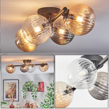 Chehalis Plafondlamp, Kogellampje Amber, Duidelijk, Rookkleurig, 4-lichts
