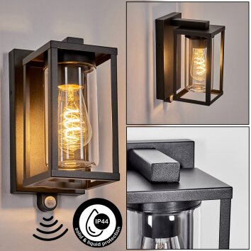 Portalis Wandlamp voor buiten, Wandlamp Zwart, 1-licht, Bewegingsmelder