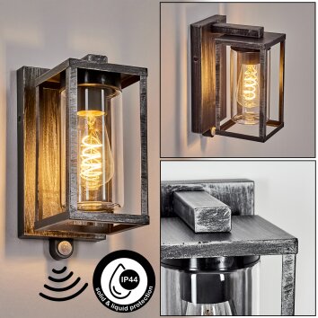 Portalis Wandlamp voor buiten, Wandlamp Zwart, Zilver, 1-licht, Bewegingsmelder