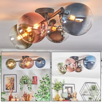Chehalis Plafondlamp, Kogellampje Blauw, Chroom, Groen, Duidelijk, Koperkleurig, Rookkleurig, 4-lichts