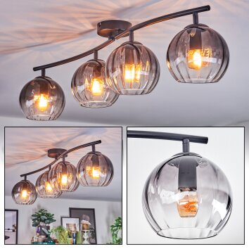 Koyoto Plafondlamp, Kogellampje Duidelijk, Rookkleurig, 4-lichts