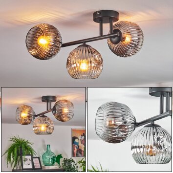 Ripoll Plafondlamp, Kogellampje Chroom, Duidelijk, Rookkleurig, 3-lichts