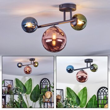 Chehalis Plafondlamp, Kogellampje Blauw, Groen, Koperkleurig, 3-lichts