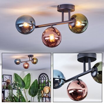 Chehalis Plafondlamp, Kogellampje Blauw, Groen, Koperkleurig, 3-lichts
