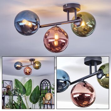 Chehalis Plafondlamp, Kogellampje Blauw, Groen, Koperkleurig, 3-lichts