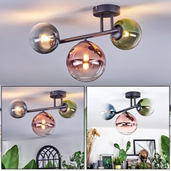 Chehalis Plafondlamp, Kogellampje Blauw, Groen, Duidelijk, Koperkleurig, 3-lichts