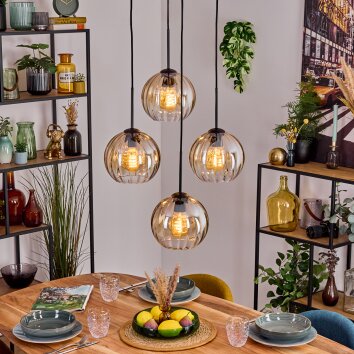 Koyoto Hanglamp, Kogellampje, Hanglamp 35 cm Amber, Duidelijk, 4-lichts