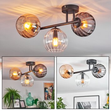Koyoto Plafondlamp, Kogellampje Amber, Duidelijk, Rookkleurig, 3-lichts