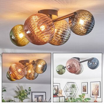Chehalis Plafondlamp, Kogellampje Blauw, Groen, Koperkleurig, Rookkleurig, 4-lichts