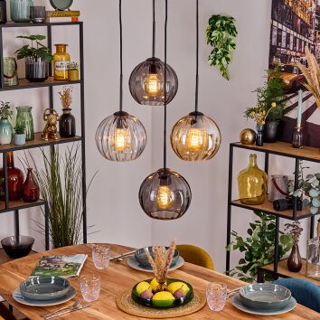 Koyoto Hanglamp, Kogellampje, Hanglamp Amber, Duidelijk, Rookkleurig, 4-lichts