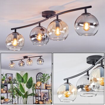 Koyoto Plafondlamp, Kogellampje Amber, Duidelijk, Rookkleurig, 4-lichts