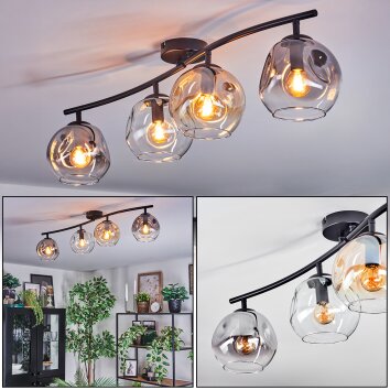 Ripoll Plafondlamp, Kogellampje Amber, Duidelijk, Rookkleurig, 4-lichts