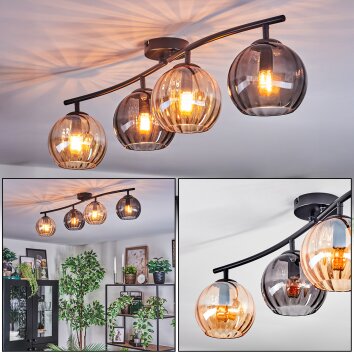 Koyoto Plafondlamp, Kogellampje Amber, Rookkleurig, 4-lichts